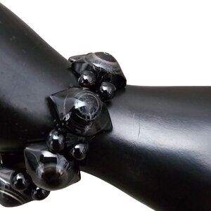 💎Vintage Glass Gemstone Eye Agate Hexagon Black Stretch Bracelet